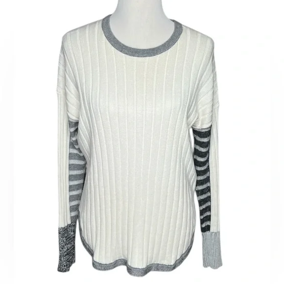 Zaket & Plover Cashmere Blend Ribbed Sweater Cream Grey Soft Long sz S/M - Picture 1 of 11